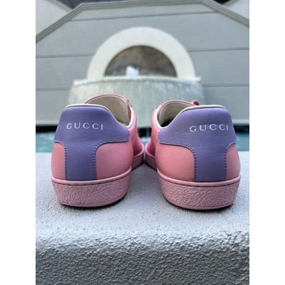 GUCCI Men Pink & Purple Leather New Ace Athletic Sneakers Size 39.5 - Picture 7 of 14